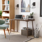 Bureau d'écriture contemporain 1 place en noyer/chêne blanc, bord biseauté