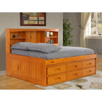Lit de repos double en bois massif couleur miel avec 6 tiroirs