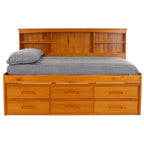 Lit de repos double en bois massif couleur miel avec 6 tiroirs