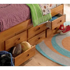 Lit de repos double en bois massif couleur miel avec 6 tiroirs