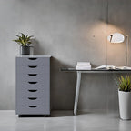 Meuble classeur roulant à 7 tiroirs – Gris / Blanc / Noir / Chêne / Naturel – Maison et bureau
