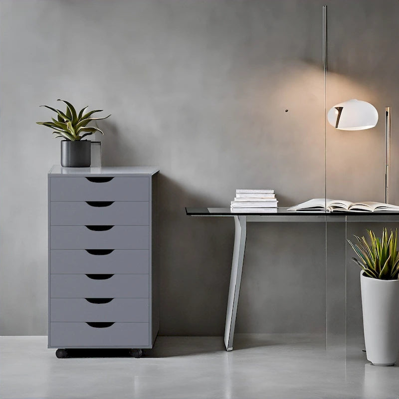 Meuble classeur roulant à 7 tiroirs – Gris / Blanc / Noir / Chêne / Naturel – Maison et bureau