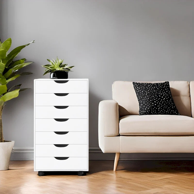 Meuble classeur roulant à 7 tiroirs – Gris / Blanc / Noir / Chêne / Naturel – Maison et bureau