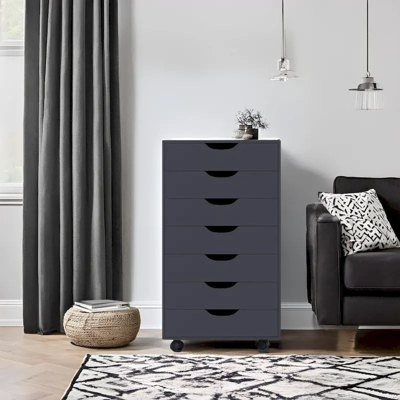 Meuble classeur roulant à 7 tiroirs – Gris / Blanc / Noir / Chêne / Naturel – Maison et bureau