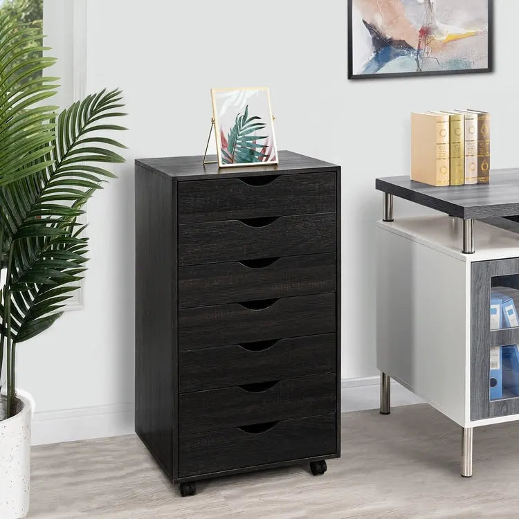 Meuble classeur roulant à 7 tiroirs – Gris / Blanc / Noir / Chêne / Naturel – Maison et bureau