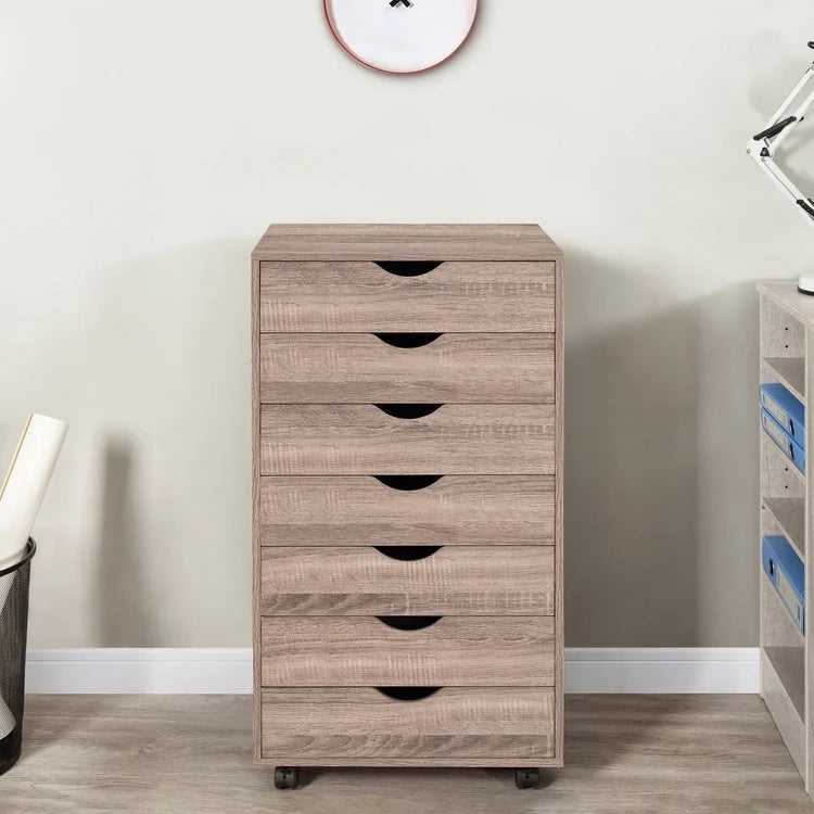 Meuble classeur roulant à 7 tiroirs – Gris / Blanc / Noir / Chêne / Naturel – Maison et bureau