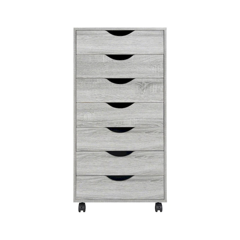 Meuble classeur roulant à 7 tiroirs – Gris / Blanc / Noir / Chêne / Naturel – Maison et bureau