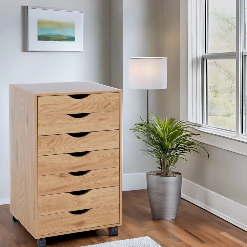 Meuble classeur roulant à 7 tiroirs – Gris / Blanc / Noir / Chêne / Naturel – Maison et bureau