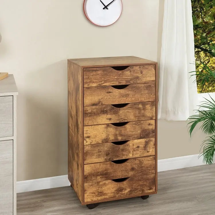 Meuble classeur roulant à 7 tiroirs – Gris / Blanc / Noir / Chêne / Naturel – Maison et bureau