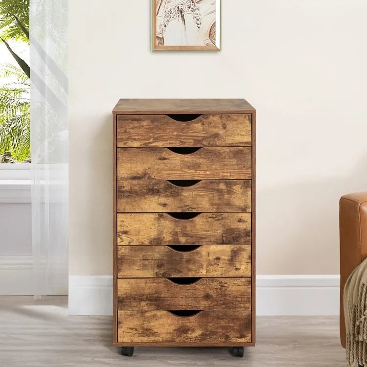 Meuble classeur roulant à 7 tiroirs – Gris / Blanc / Noir / Chêne / Naturel – Maison et bureau