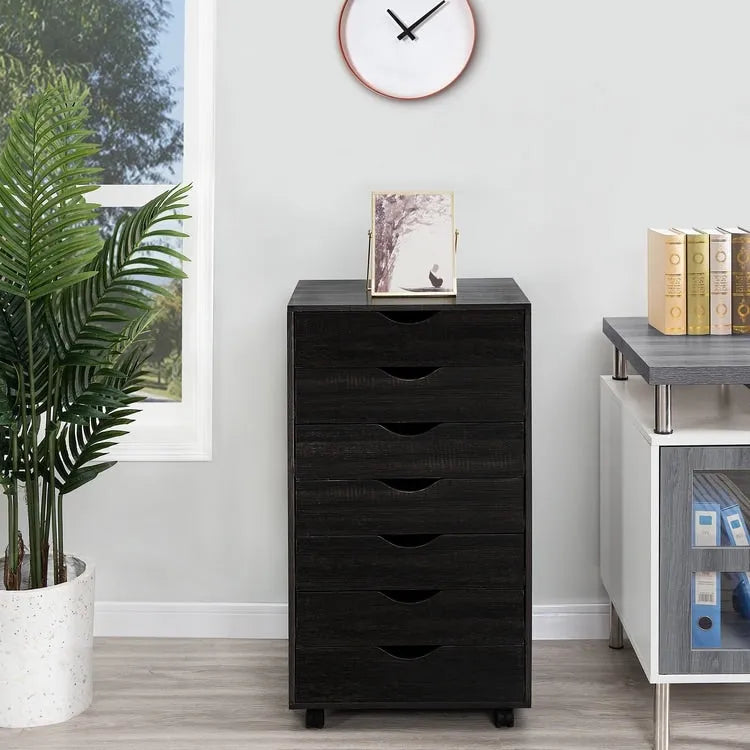 Meuble classeur roulant à 7 tiroirs – Gris / Blanc / Noir / Chêne / Naturel – Maison et bureau