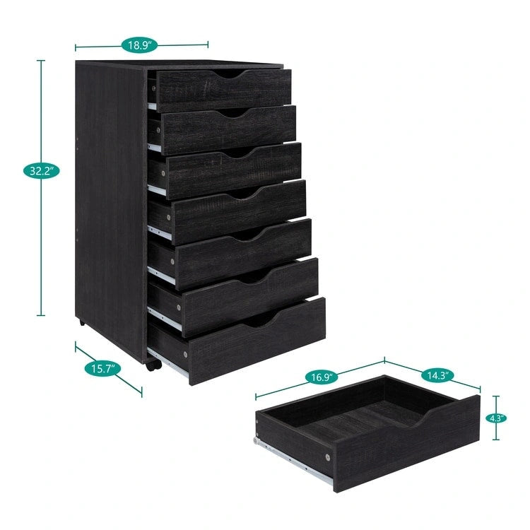 Meuble classeur roulant à 7 tiroirs – Gris / Blanc / Noir / Chêne / Naturel – Maison et bureau