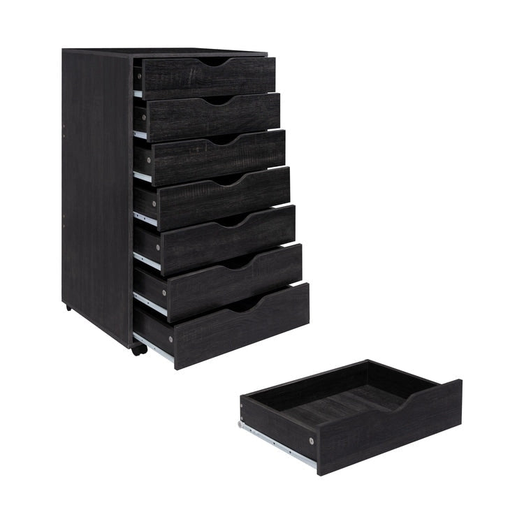 Meuble classeur roulant à 7 tiroirs – Gris / Blanc / Noir / Chêne / Naturel – Maison et bureau
