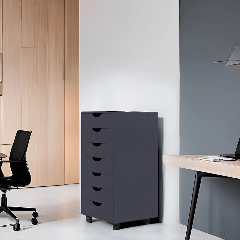 Meuble classeur roulant à 7 tiroirs – Gris / Blanc / Noir / Chêne / Naturel – Maison et bureau
