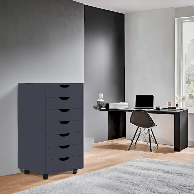 Meuble classeur roulant à 7 tiroirs – Gris / Blanc / Noir / Chêne / Naturel – Maison et bureau
