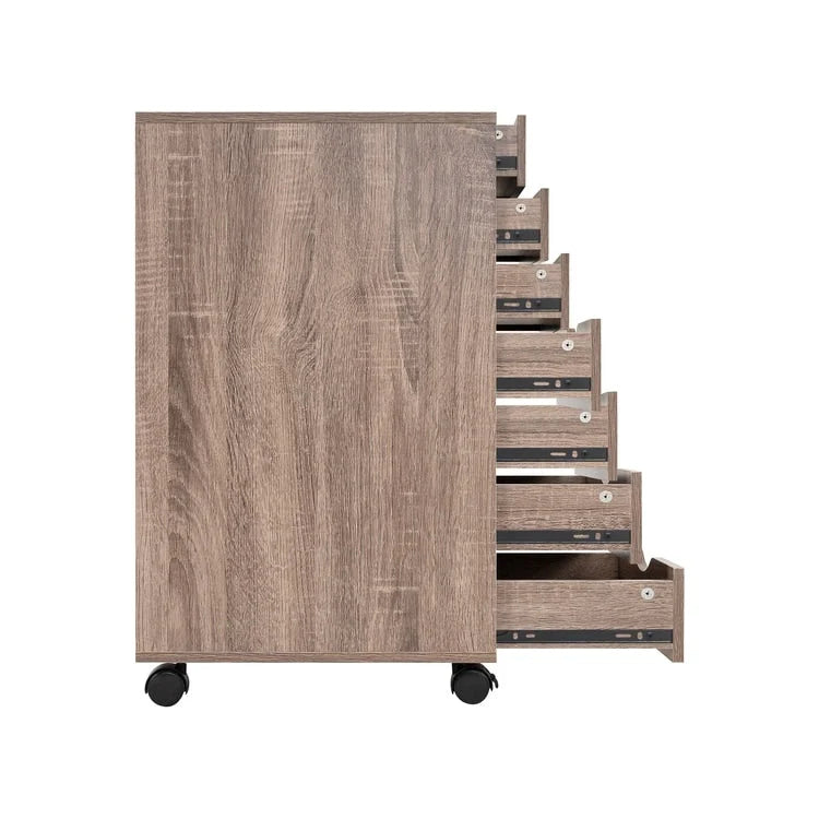 Meuble classeur roulant à 7 tiroirs – Gris / Blanc / Noir / Chêne / Naturel – Maison et bureau
