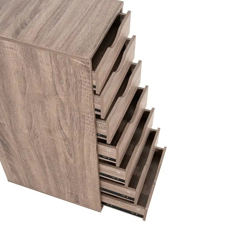 Meuble classeur roulant à 7 tiroirs – Gris / Blanc / Noir / Chêne / Naturel – Maison et bureau