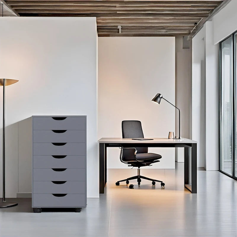 Meuble classeur roulant à 7 tiroirs – Gris / Blanc / Noir / Chêne / Naturel – Maison et bureau
