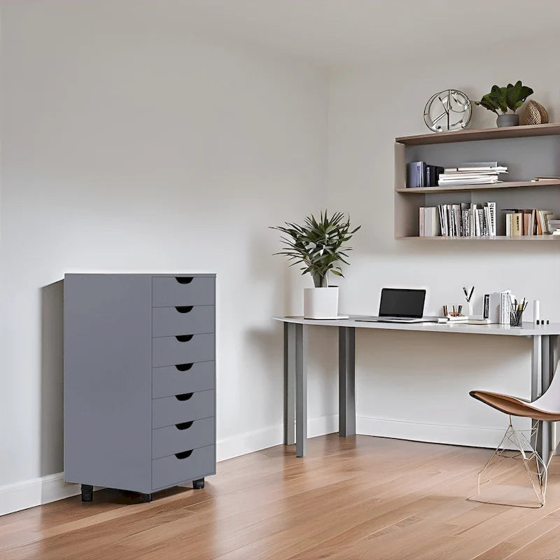 Meuble classeur roulant à 7 tiroirs – Gris / Blanc / Noir / Chêne / Naturel – Maison et bureau
