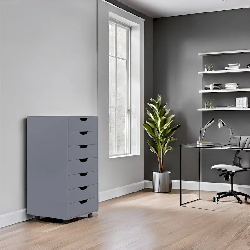 Meuble classeur roulant à 7 tiroirs – Gris / Blanc / Noir / Chêne / Naturel – Maison et bureau