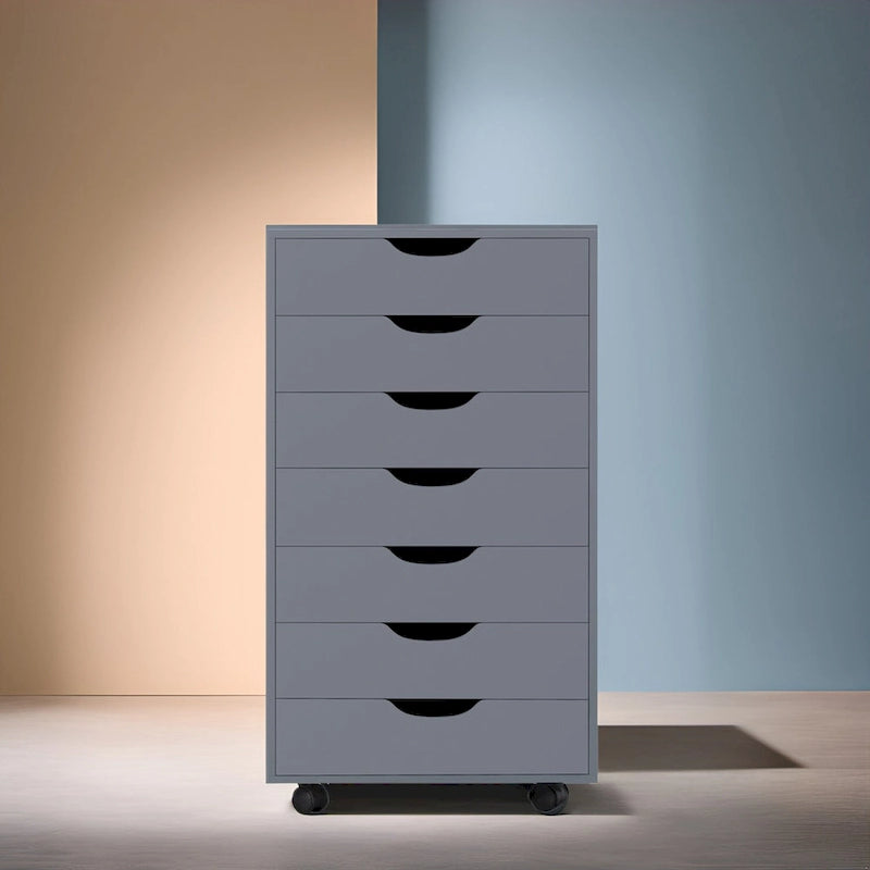 Meuble classeur roulant à 7 tiroirs – Gris / Blanc / Noir / Chêne / Naturel – Maison et bureau