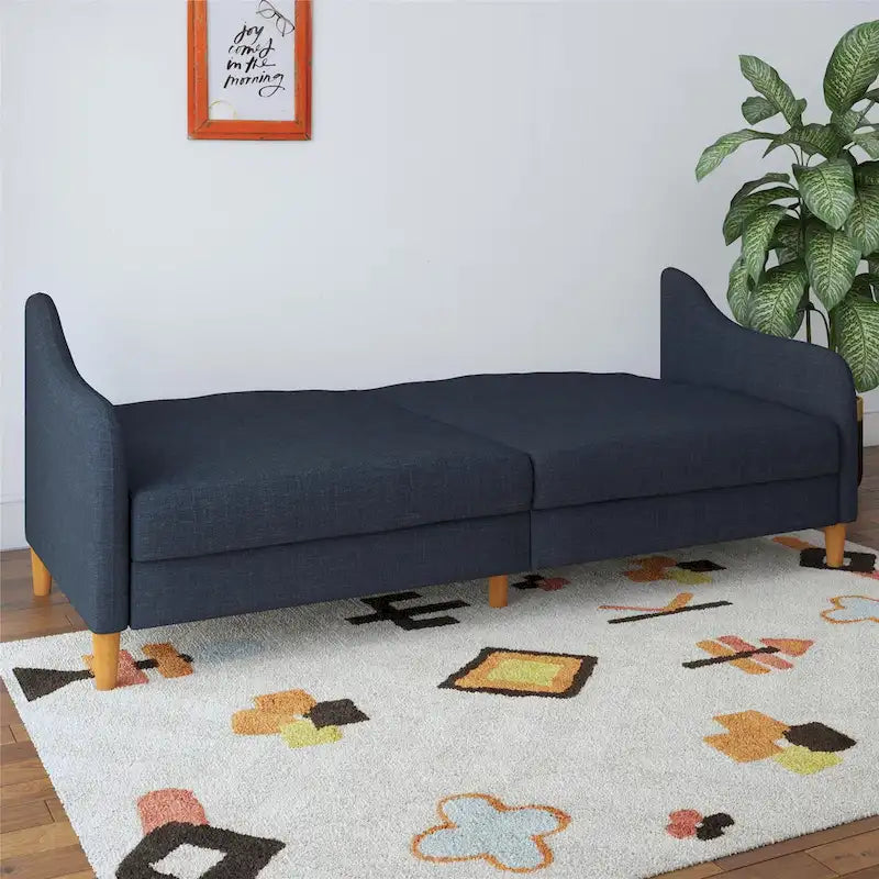Canapé-Lit Futon en Lin Gris / Bleu Marine / Vert, Convertible, 2 Places