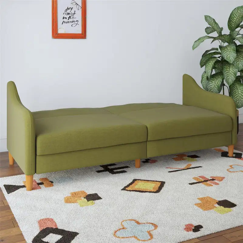 Canapé-Lit Futon en Lin Gris / Bleu Marine / Vert, Convertible, 2 Places