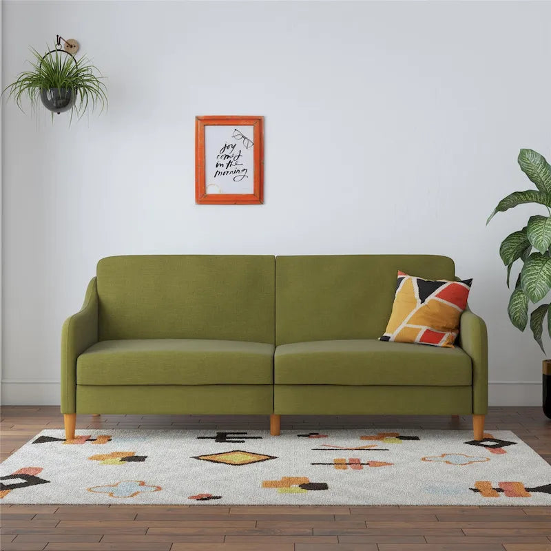 Canapé-Lit Futon en Lin Gris / Bleu Marine / Vert, Convertible, 2 Places