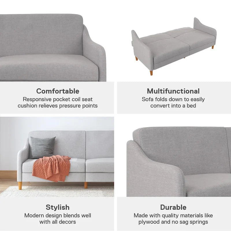 Canapé-Lit Futon en Lin Gris / Bleu Marine / Vert, Convertible, 2 Places