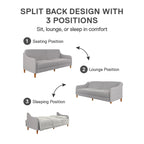 Canapé-Lit Futon en Lin Gris / Bleu Marine / Vert, Convertible, 2 Places
