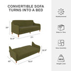 Canapé-Lit Futon en Lin Gris / Bleu Marine / Vert, Convertible, 2 Places