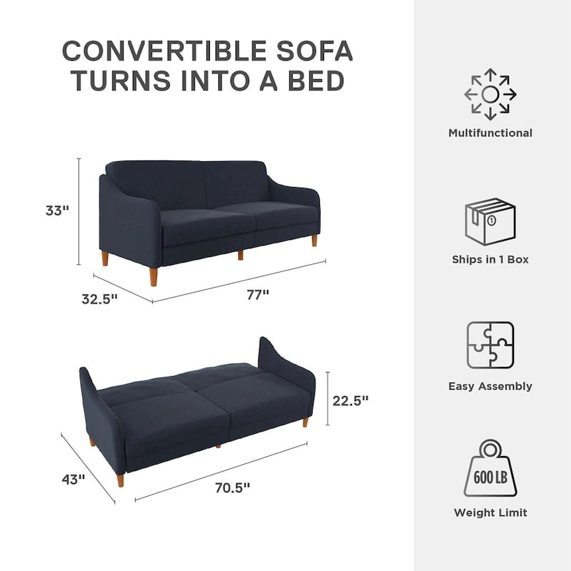 Canapé-Lit Futon en Lin Gris / Bleu Marine / Vert, Convertible, 2 Places