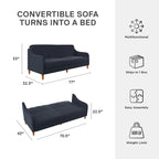 Canapé-Lit Futon en Lin Gris / Bleu Marine / Vert, Convertible, 2 Places