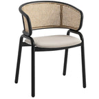 Fauteuil de salle à manger en velours avec dossier en rotin, Bleu marine / Beige / Noir / Gris, Lot de 4