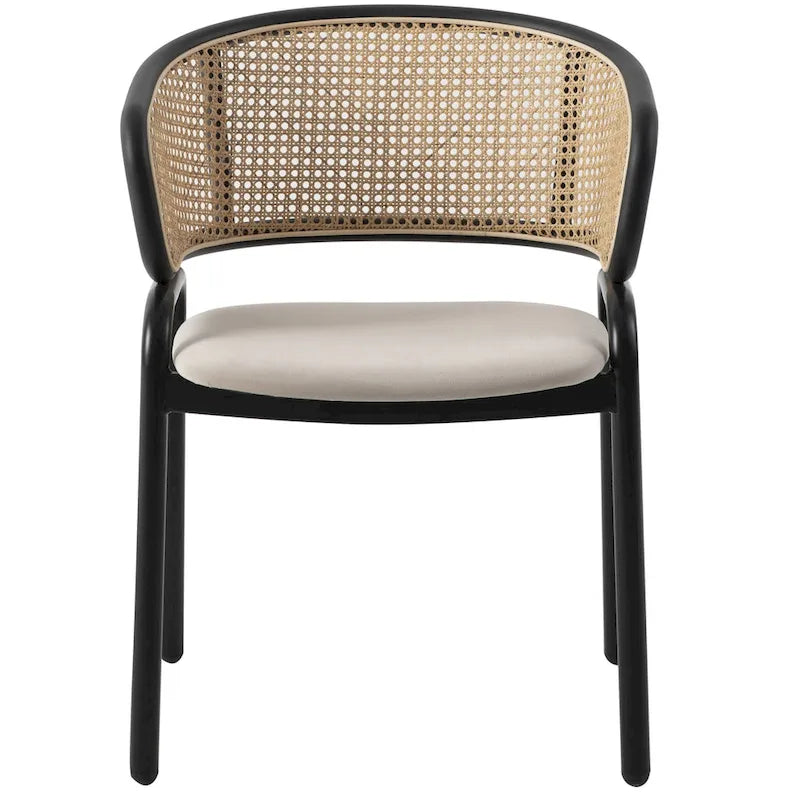 Fauteuil de salle à manger en velours avec dossier en rotin, Bleu marine / Beige / Noir / Gris, Lot de 4