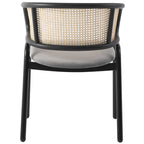 Fauteuil de salle à manger en velours avec dossier en rotin, Bleu marine / Beige / Noir / Gris, Lot de 4