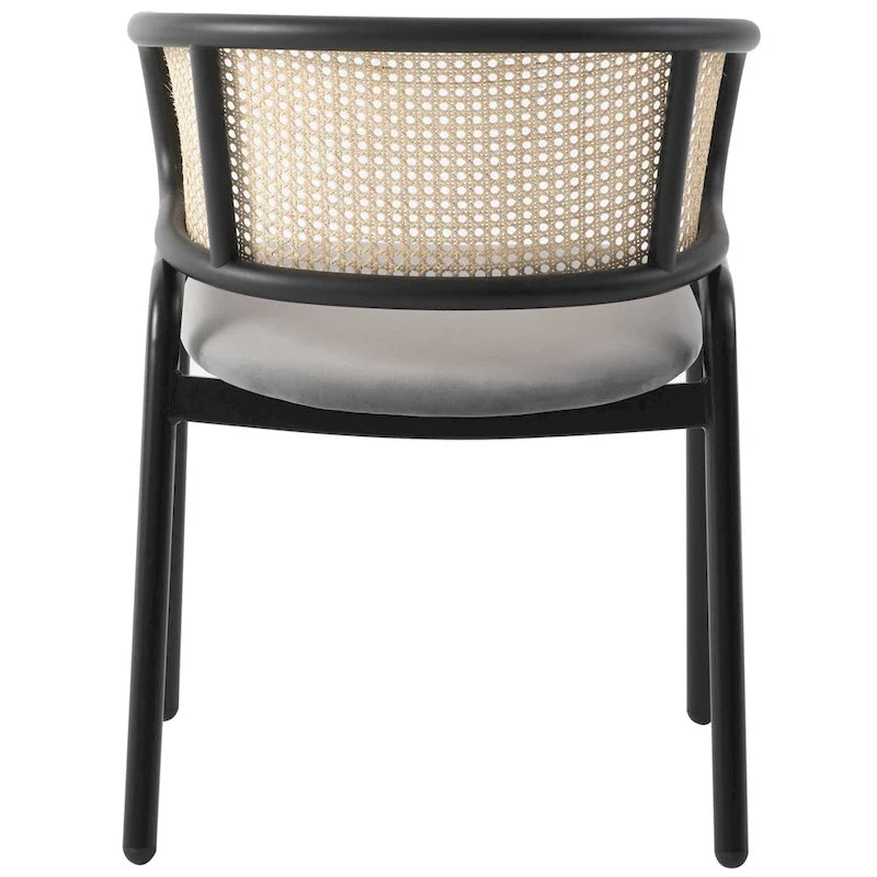 Fauteuil de salle à manger en velours avec dossier en rotin, Bleu marine / Beige / Noir / Gris, Lot de 4