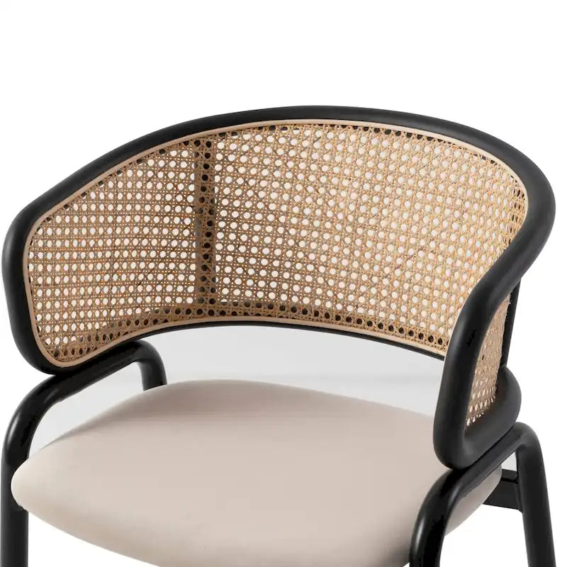 Fauteuil de salle à manger en velours avec dossier en rotin, Bleu marine / Beige / Noir / Gris, Lot de 4