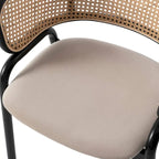 Fauteuil de salle à manger en velours avec dossier en rotin, Bleu marine / Beige / Noir / Gris, Lot de 4
