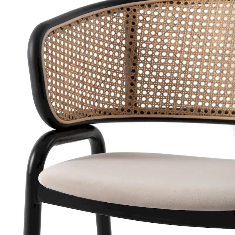 Fauteuil de salle à manger en velours avec dossier en rotin, Bleu marine / Beige / Noir / Gris, Lot de 4
