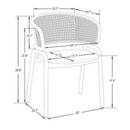 Fauteuil de salle à manger en velours avec dossier en rotin, Bleu marine / Beige / Noir / Gris, Lot de 4