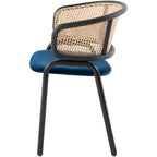 Fauteuil de salle à manger en velours avec dossier en rotin, Bleu marine / Beige / Noir / Gris, Lot de 4