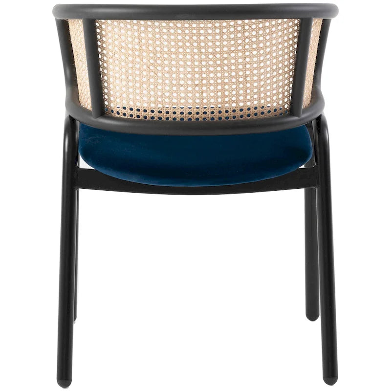 Fauteuil de salle à manger en velours avec dossier en rotin, Bleu marine / Beige / Noir / Gris, Lot de 4