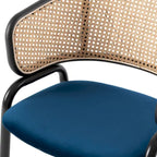 Fauteuil de salle à manger en velours avec dossier en rotin, Bleu marine / Beige / Noir / Gris, Lot de 4