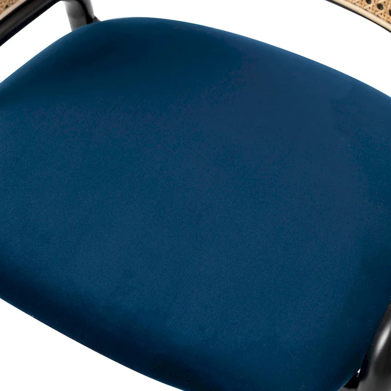 Fauteuil de salle à manger en velours avec dossier en rotin, Bleu marine / Beige / Noir / Gris, Lot de 4