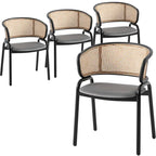 Fauteuil de salle à manger en velours avec dossier en rotin, Bleu marine / Beige / Noir / Gris, Lot de 4