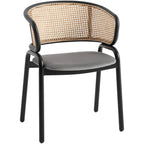 Fauteuil de salle à manger en velours avec dossier en rotin, Bleu marine / Beige / Noir / Gris, Lot de 4