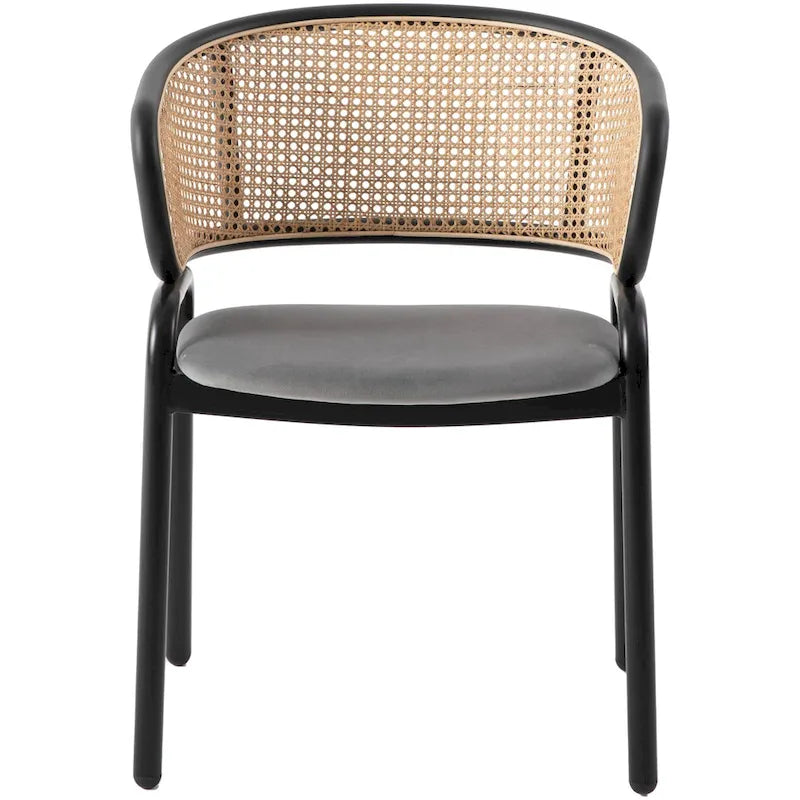 Fauteuil de salle à manger en velours avec dossier en rotin, Bleu marine / Beige / Noir / Gris, Lot de 4
