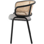 Fauteuil de salle à manger en velours avec dossier en rotin, Bleu marine / Beige / Noir / Gris, Lot de 4