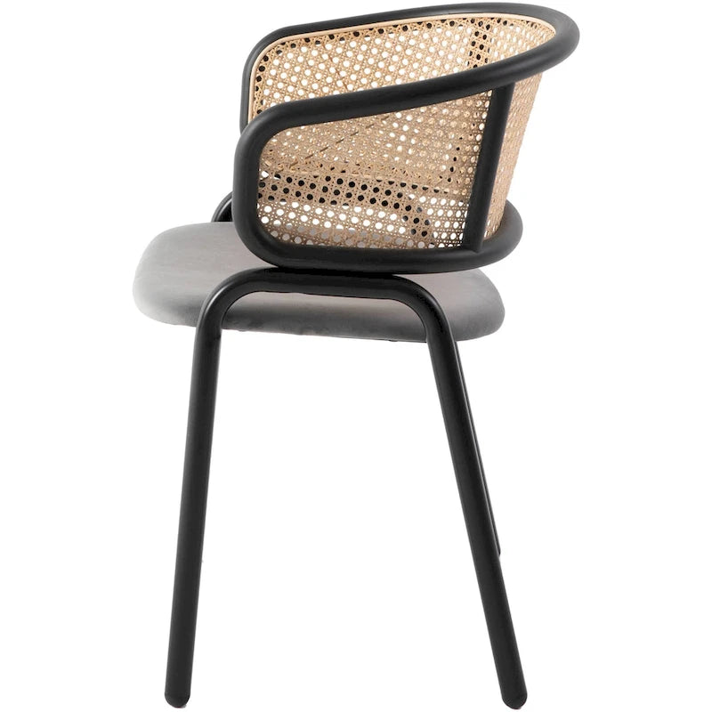 Fauteuil de salle à manger en velours avec dossier en rotin, Bleu marine / Beige / Noir / Gris, Lot de 4